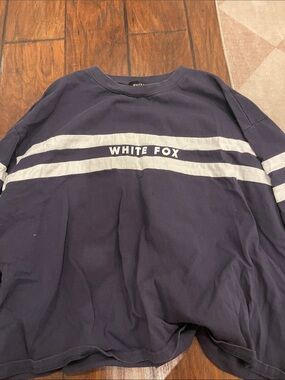 White Fox Boutique Navy Sweatshirt with White Stripes